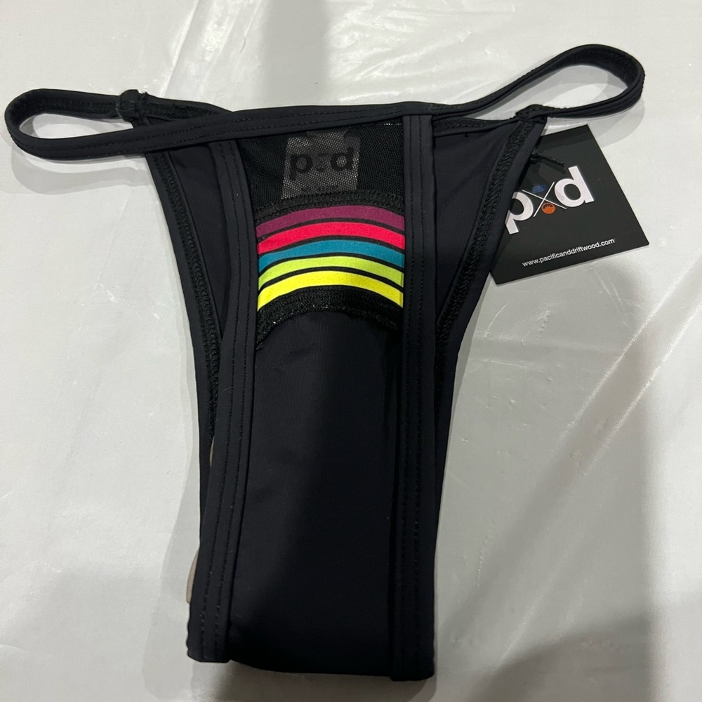Women's Black Bikini Bottom with Neon Stripes